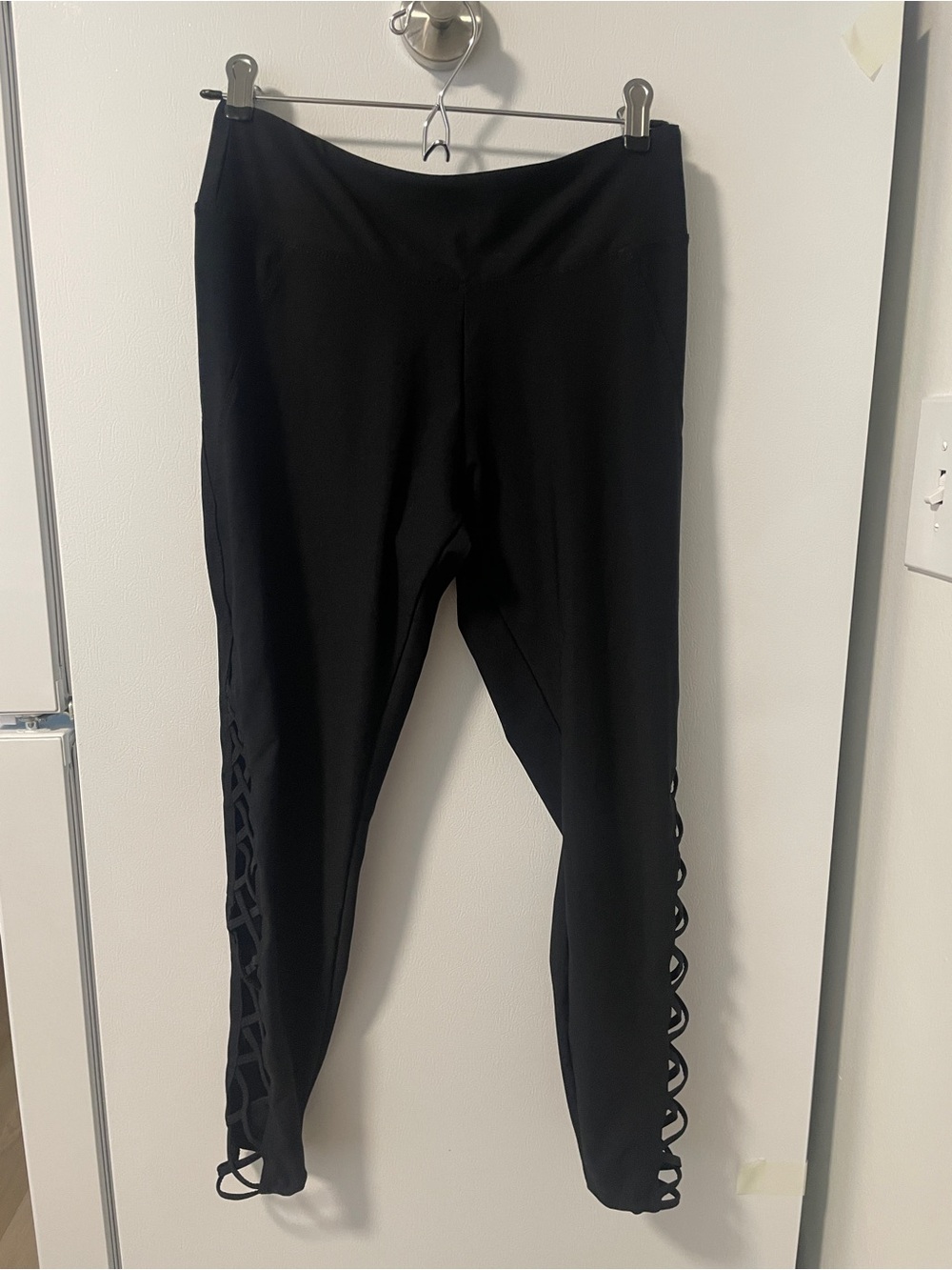 Marika Black Leggings with Side Lattice Detail